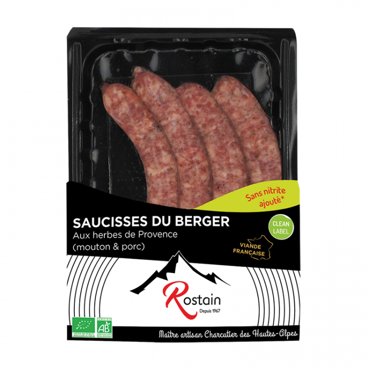 Saucisses du Berger porc mouton x4 BIO, 220g