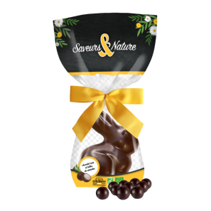 Lapin assis chocolat noir 55% & billes croustillantes BIO, 80g