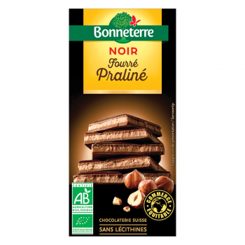 Chocolat Noir fourré praliné BIO, 100g