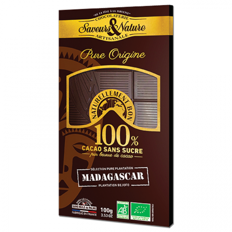 Chocolat 100% cacao sans sucre BIO, 100g
